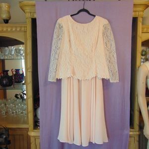EUC VINTAGE PATRA Pink Lace & Sheer Bridal Flowy Bow Rhinestone Lined Dress 18
